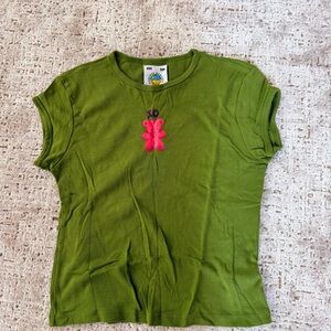 UNIF Olive Tee with Pink Bear Accent